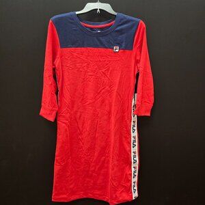 Fila Women's Heritage Navy & Red Tapered Logo Bodycon Dress in Large
